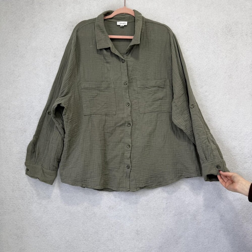 Summersalt Shirt Womens 2XL Green Organic Cotton Gauze Button Front Relaxed - Picture 8 of 10
